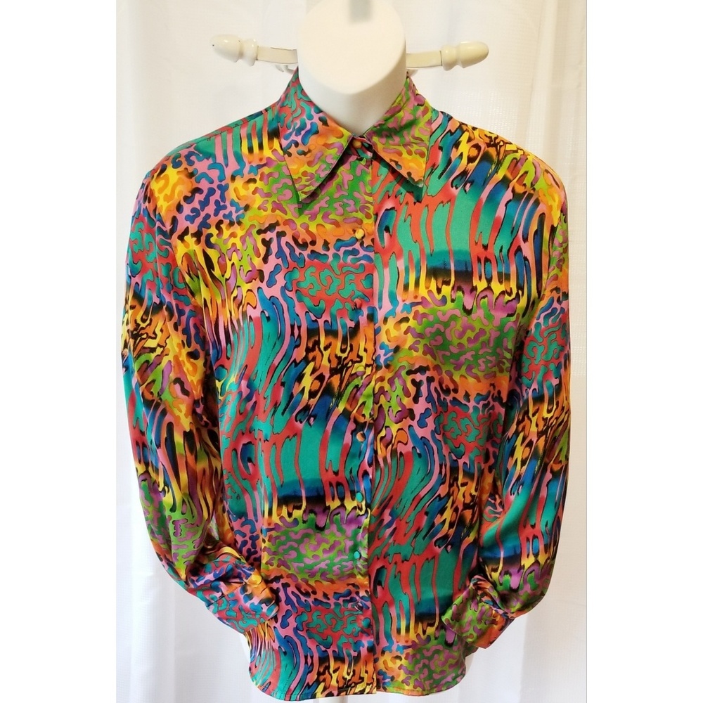 Multicolor 100% silk safari print blouse colorful and unique, limmaculate